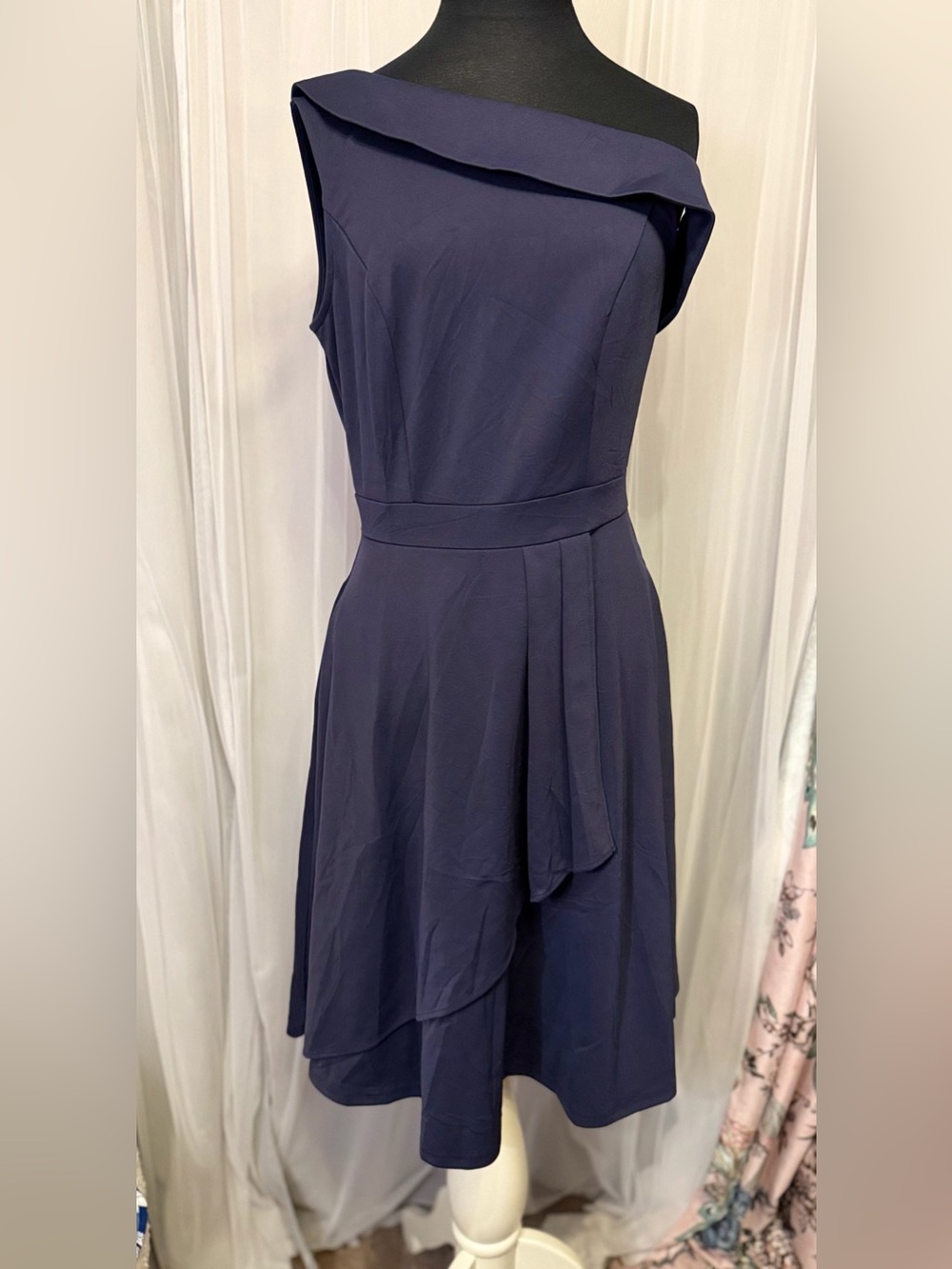 💙 Dressystar Navy One Shoulder Fit & Flare Cocktail Dress Size M NWT 💙